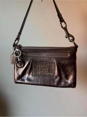coach metallic silver leather mini bag